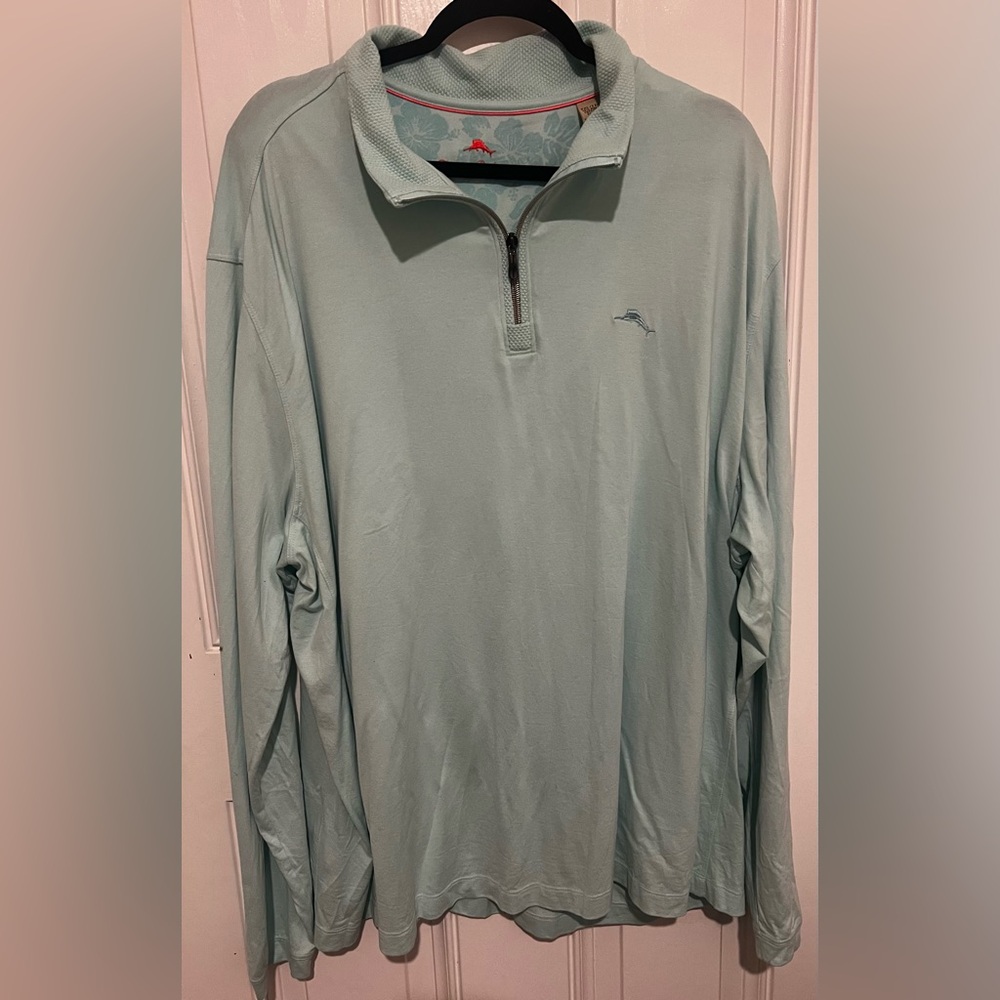 Tommy Bahama Quarter Zip Pullover Mens XXL Lt Teal Long Sleeve Lightweight Pima